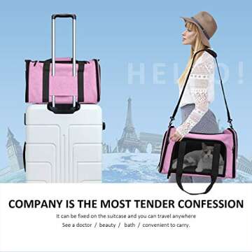 Henkelion Pet Carrier for Small Medium Cats Dogs Puppies up to 15 Lbs, TSA Airline Approved, Soft Sided, Collapsible Travel - Pink