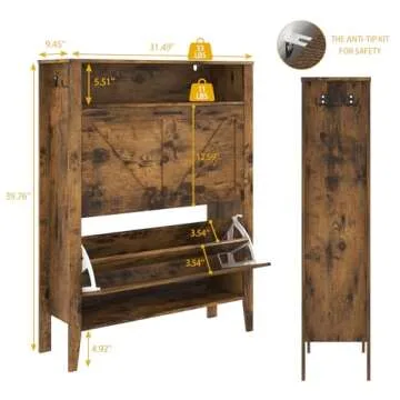 UVANIOHOM Shoe Cabinet with 2 Flip Drawers & Open Storage, Shoe Storage Cabinet with 2-Position Adju...