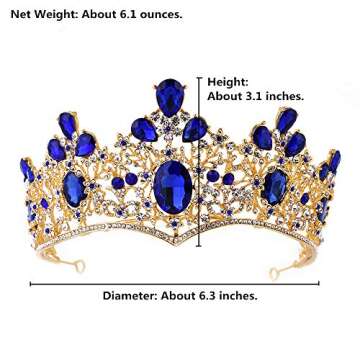 Baroque Royal Queen Gold Wedding Crown Crystal Quinceanera Princess Tiara Headbands for Women Bridal...