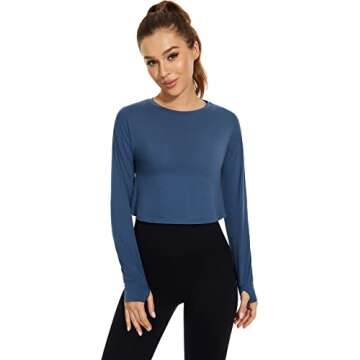 Cosy Pyro 3-Pack Long Sleeve Crop Tops Workout Athletic Gym Shirts Cropped Sweatshirts for Women Bla...