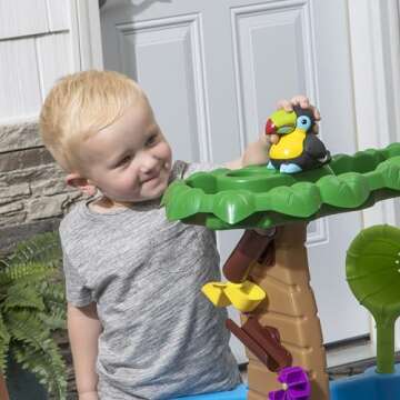 Step2 Tropical Rainforest Water Table, Kids Water and Sand Activity Sensory Playset, Summer Outdoor Toys, 13 Piece Water Toy Accessories, For Toddlers 1.5+ Years Old, Blue & Brown