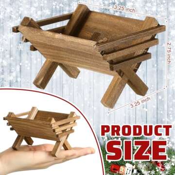 Menkxi Baby Jesus Manger Ornament Wooden Manger with Natural Hay Jesus Nativity Scene Decoration Rel...