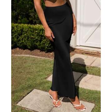 Amy Babe Satin Skirt Elastic High Waist Lightweight Casual Work Office Black Skirt Medium