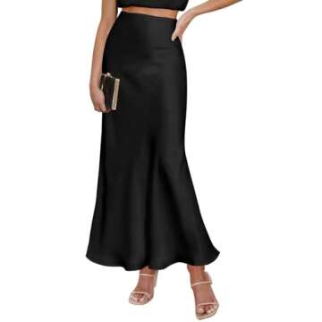 Amy Babe Satin Skirt Elastic High Waist Lightweight Casual Work Office Black Skirt Medium