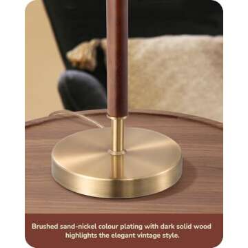 EDISHINE Mid Century Table Lamp, Bedside Lamp with Pull Chain Switch, Solid Wood & Metal Pole, Modern Nightstand Table Lamp for Living Room, Bedroom, Office, Frosted Bronze & Wood Finish