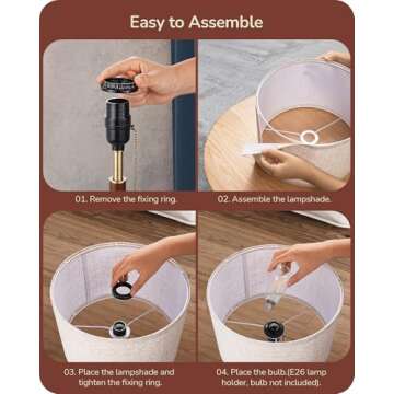 EDISHINE Mid Century Table Lamp, Bedside Lamp with Pull Chain Switch, Solid Wood & Metal Pole, Modern Nightstand Table Lamp for Living Room, Bedroom, Office, Frosted Bronze & Wood Finish