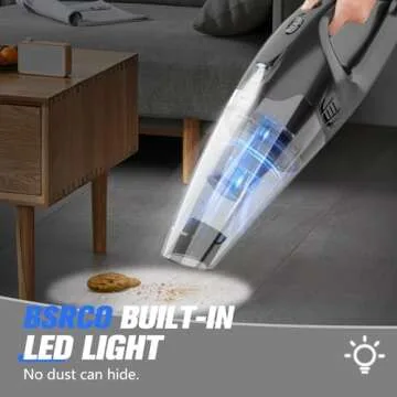 BSRCO Handheld Vacuum Cordless, Lightweight 1.65 lbs Car Vacuum, USB Charge, LED Light, Washable HEPA Filter, Dust Buster for Car, Home, and Pet Hair