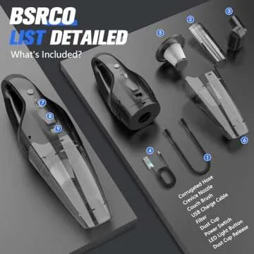 BSRCO Handheld Vacuum Cordless, Lightweight 1.65 lbs Car Vacuum, USB Charge, LED Light, Washable HEPA Filter, Dust Buster for Car, Home, and Pet Hair