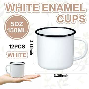 Yinder 12 Pcs Mini Enamel Camping Coffee Mugs 5 oz Metal Small Classic Portable White Campfire Mugs ...