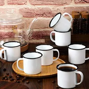 Yinder 12 Pcs Mini Enamel Camping Coffee Mugs 5 oz Metal Small Classic Portable White Campfire Mugs Bulk Vintage Cups with Handle for Coffee Tea Picnic Travel Indoor Outdoor Activities