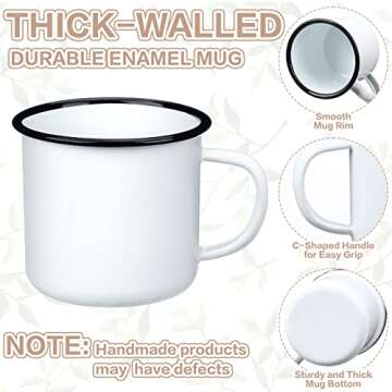 Yinder 12 Pcs Mini Enamel Camping Coffee Mugs 5 oz Metal Small Classic Portable White Campfire Mugs Bulk Vintage Cups with Handle for Coffee Tea Picnic Travel Indoor Outdoor Activities