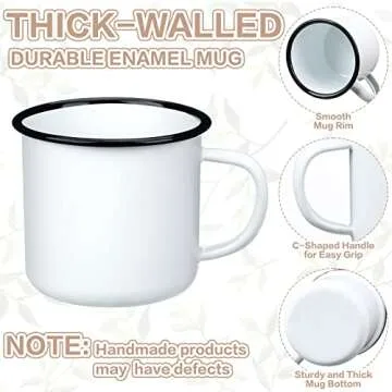 Yinder 12 Pcs Mini Enamel Camping Coffee Mugs 5 oz Metal Small Classic Portable White Campfire Mugs Bulk Vintage Cups with Handle for Coffee Tea Picnic Travel Indoor Outdoor Activities