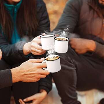 Yinder 12 Pcs Mini Enamel Camping Coffee Mugs 5 oz Metal Small Classic Portable White Campfire Mugs Bulk Vintage Cups with Handle for Coffee Tea Picnic Travel Indoor Outdoor Activities