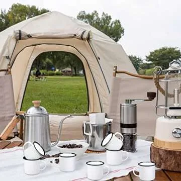 Yinder 12 Pcs Mini Enamel Camping Coffee Mugs 5 oz Metal Small Classic Portable White Campfire Mugs Bulk Vintage Cups with Handle for Coffee Tea Picnic Travel Indoor Outdoor Activities