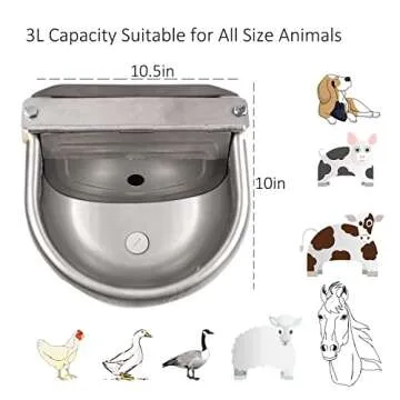 Automatic Water Dispenser for Dog Water Bowl Dispenser Large Size Stainless-Steel Waterer Feeder Self Filling Water Trough for Poultry and Livestock (Stainless Steel, Large)