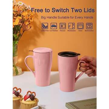 ARRADEN Tea Cup with Infuser and Lid, 18oz Large Tea Infuser Mug, Ceramic Loose Leaf Tea Mug with Si...