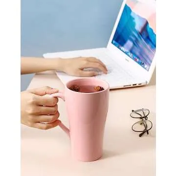 ARRADEN Tea Cup with Infuser and Lid, 18oz Large Tea Infuser Mug, Ceramic Loose Leaf Tea Mug with Silicone Lid, Tea Strainer Cup for Women, Man, Christmas, Gifts (Pink)