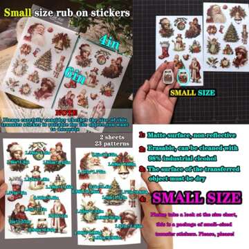 CATaireen Rub On Transfers Stickers 2 Sheets for Crafts Cloth Glass Acrylic Wood Furniture Small Vintage Junk Journal Supplies Scrapbooking Items Christmas Thanksgiving (Red Christmas)