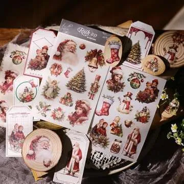 CATaireen Rub On Transfers Stickers 2 Sheets for Crafts Cloth Glass Acrylic Wood Furniture Small Vintage Junk Journal Supplies Scrapbooking Items Christmas Thanksgiving (Red Christmas)