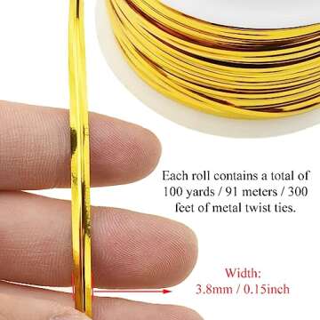 HAHIYO 100Yards/300Feet Gold Metal Twist Ties for Gift Wrapping and Crafts