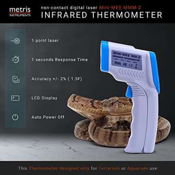 Metris Digital Infrared Thermometer for Aquarium Fish Tank, Reptile, Snake, Terrarium Accessories, A...