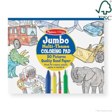Melissa & Doug Jumbo 50-Page Kids' Coloring Pads 3-Pack - Animals, Vehicles, and Multi-Themed - FSC Certified