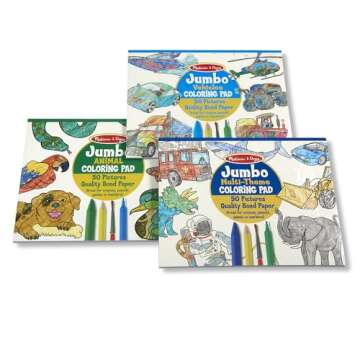 Melissa & Doug Jumbo 50-Page Kids' Coloring Pads 3-Pack - Animals, Vehicles, and Multi-Themed - FSC Certified