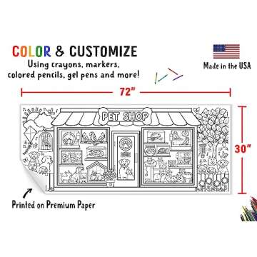 Tiny Expressions Pet Shop Coloring Tablecloth for Kids - Rolled, No Creases 30" x 72" Large Coloring Poster for Animal-Themed Birthday Parties - Fun Pet Party Decorations for Boys and Girls