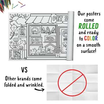 Tiny Expressions Pet Shop Coloring Tablecloth for Kids - Rolled, No Creases 30" x 72" Large Coloring Poster for Animal-Themed Birthday Parties - Fun Pet Party Decorations for Boys and Girls