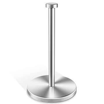 VEHHE Paper Towel Holder Countertop, Standing Paper Towel Roll Holder for Kitchen Bathroom, Paper Towel Holder Stand with Weighted Base Suction Cups, Stainless Steel Paper Towel Holder (Silver)