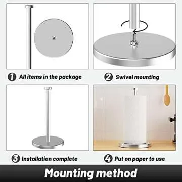 VEHHE Paper Towel Holder Countertop, Standing Paper Towel Roll Holder for Kitchen Bathroom, Paper Towel Holder Stand with Weighted Base Suction Cups, Stainless Steel Paper Towel Holder (Silver)
