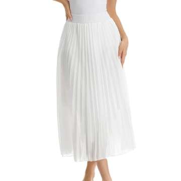 TEERFU Women's Casual High Waist A Line Stretch Pleated Midi Swing Skirt White Medium