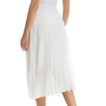 TEERFU Women's Casual High Waist A Line Stretch Pleated Midi Swing Skirt White Medium