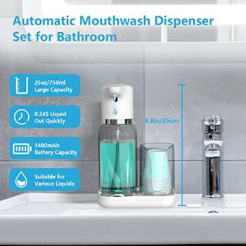 Luvan Automatic Mouthwash Dispenser for Bathroom - 25oz Smart Pump with Cup Holder