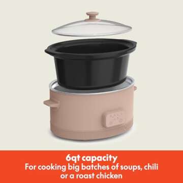 bella 6.0 Qt Programmable Slow Cooker, EverGood™ Ceramic Nonstick Coating, Adjustable Temperature ...