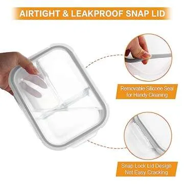 Bayco 9 Pack Glass Meal Prep Containers 3 & 2 & 1 Compartment, Glass Food Storage Containers with Lids, Airtight Glass Lunch Bento Boxes, BPA-Free & Leak Proof (9 lids & 9 Containers) - Grey