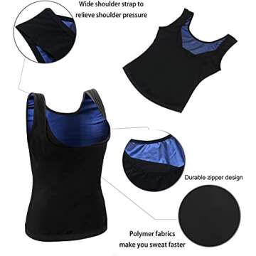 Women Sauna Suit Waist Trainer Polymer Vest Sweat Enhancing Body Shaper for Weight Loss Tummy Slimming Workout Fitness Tank Top (Black, L/XL)