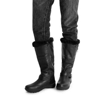 DREAM PAIRS Women's Winter Fully Fur Lined Zipper Closure Snow Knee High Boots,Size 8.5,Black/Pu,Rabbit