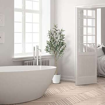 Artifical Tree 4FT Faux Olive Tree for Office Home Decor Fake OliveTree Indoor with Natural Trunk and Lifelike Fruits in a Pot for Housewarming Gift(1 Pack)