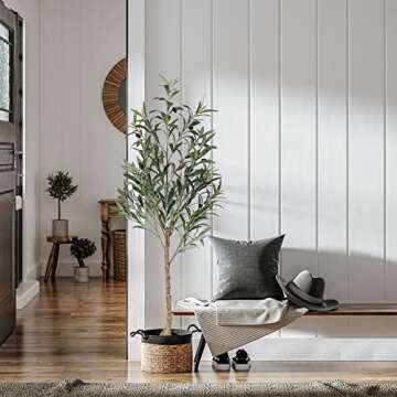 Artifical Tree 4FT Faux Olive Tree for Office Home Decor Fake OliveTree Indoor with Natural Trunk and Lifelike Fruits in a Pot for Housewarming Gift(1 Pack)