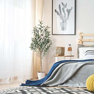 Artifical Tree 4FT Faux Olive Tree for Office Home Decor Fake OliveTree Indoor with Natural Trunk and Lifelike Fruits in a Pot for Housewarming Gift(1 Pack)