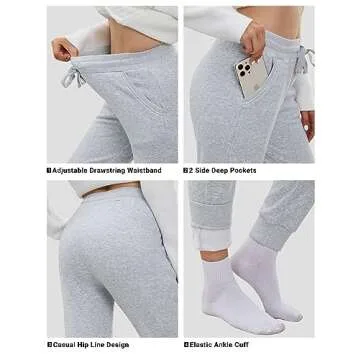SPECIALMAGIC Sweatpants Women Fleece Lined Pants Snow Pants for Women Casual Winter Pants Warm Hiking Joggers Light Grey Large