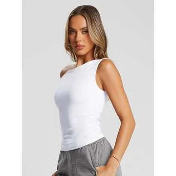 Trendy Queen Womens Summer Tops Spring T Shirts Going Out Crop Tank Top Fashion Clothes Workout Vacation Outfits 2025 White M