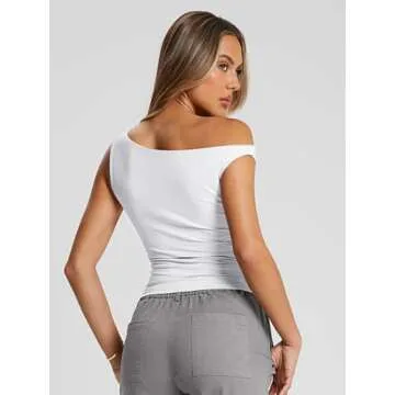 Trendy Queen Womens Summer Tops Spring T Shirts Going Out Crop Tank Top Fashion Clothes Workout Vacation Outfits 2025 White M