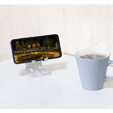 CARCHILE SZ Bling Rhinestone Crystal Adjustable Cell Phone Stand, Phone Holder for Desk, Phone Desktop Holder Stand Compatible with iPhone IPAD Samsung Smart (Silver)