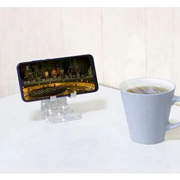 CARCHILE SZ Bling Rhinestone Crystal Adjustable Cell Phone Stand, Phone Holder for Desk, Phone Desktop Holder Stand Compatible with iPhone IPAD Samsung Smart (Silver)