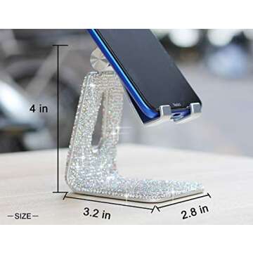 CARCHILE SZ Bling Rhinestone Crystal Adjustable Cell Phone Stand, Phone Holder for Desk, Phone Desktop Holder Stand Compatible with iPhone IPAD Samsung Smart (Silver)