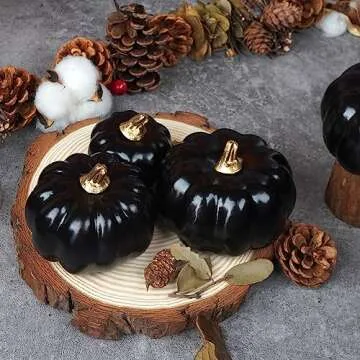 Artmag Black Artificial Pumpkins Bulk 12Pcs for Fall Decor