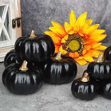 Artmag Black Artificial Pumpkins Bulk 12Pcs for Fall Decor