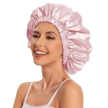 Satin Bonnet Silk Bonnet Hair Bonnet for Sleeping-Slouchy Beanie Hat Satin Sleep Cap for Women's Natural & Curly Hair(Blush Pink)